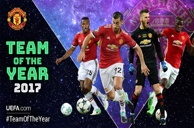 កីឡាករ Man Utd ៤​នាក់​ជាប់​ជា​បេក្ខភាព​៥០​នាក់​ដំបូង​ក្នុង​ UEFA Team of The Year
