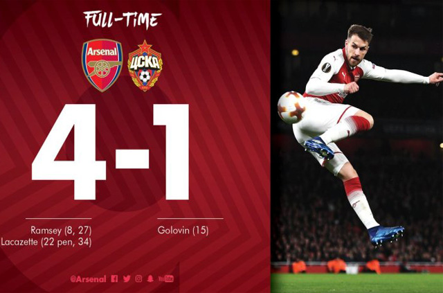 វីដេអូ​ហាយឡាយ​ ​Ramsey និង ​Lacazette រក​បាន​២​គ្រាប់​ម្នាក់​ឲ្យ ​Arsenal ឈ្នះ​ CSKA Moscow